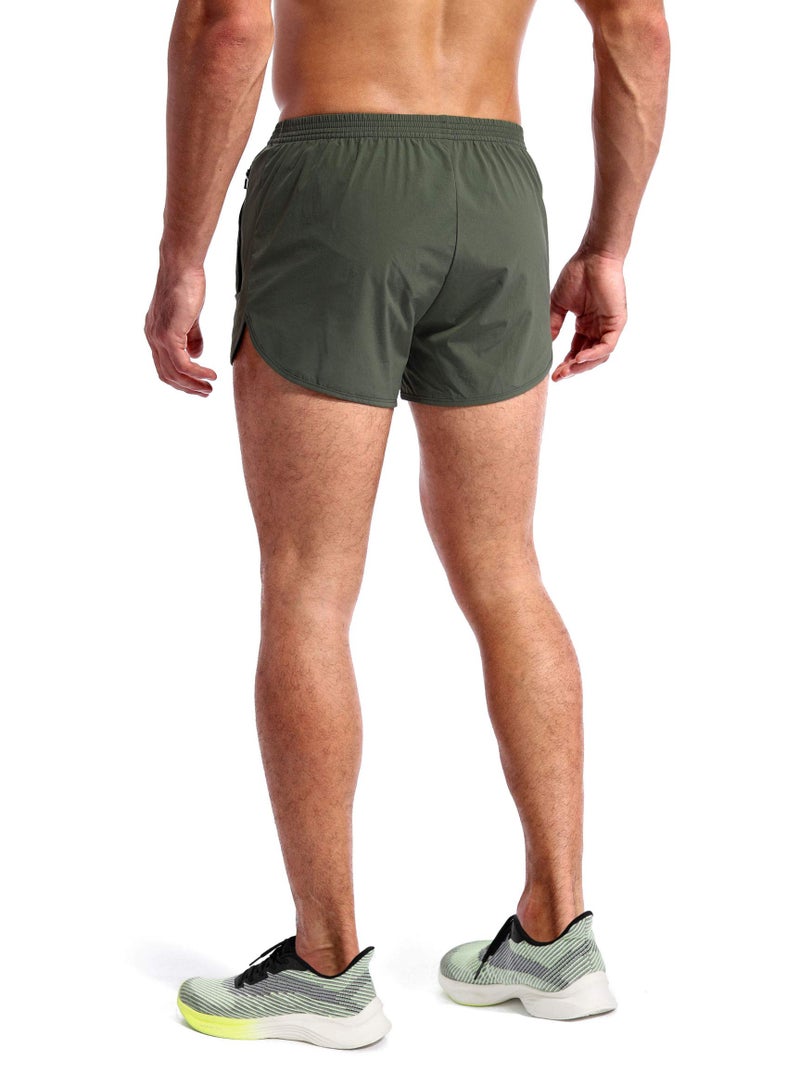 Pudolla Menâ€™s Running Shorts 3 Inch Quick Dry Gym Athletic Workout Shorts for Men with Zipper Pockets(Black Green Small) - Image 4